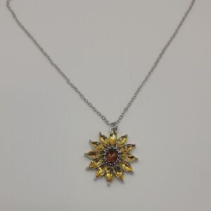 Sunflower Inspired Pendant Necklace With Marquis Cut Rhinestones